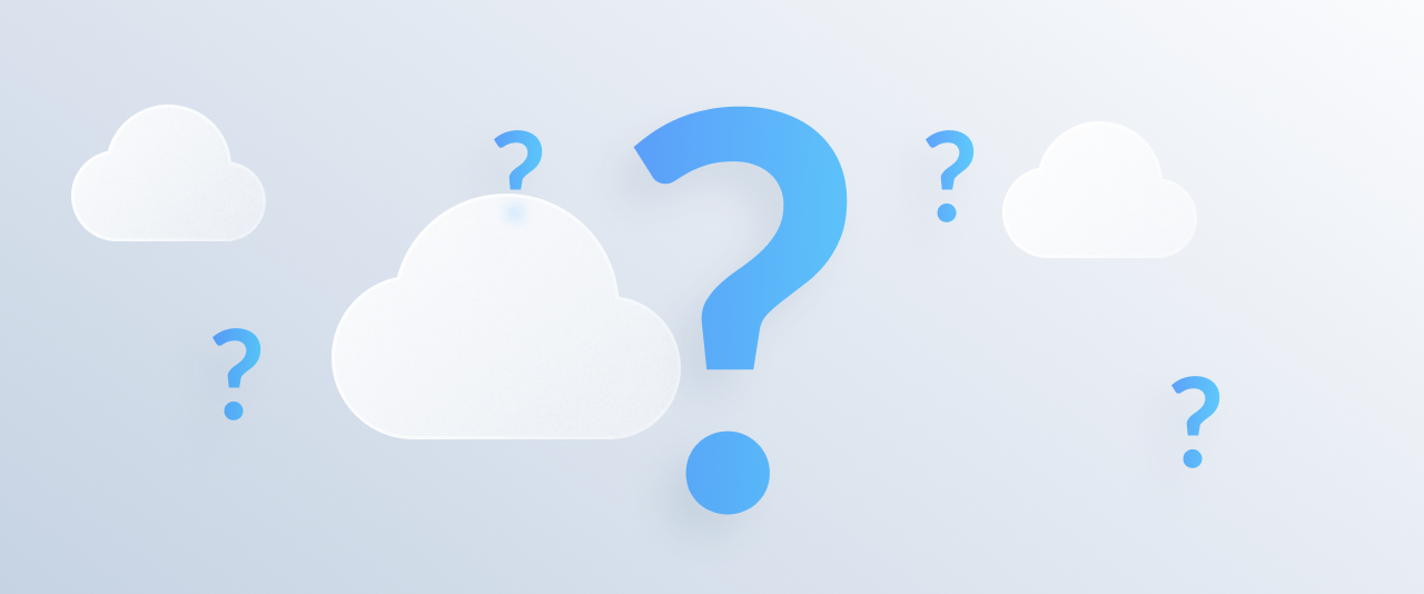 question marks against clouds